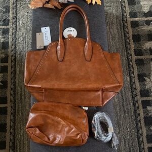 Elegant Tan Tote Bag Set with Pouch